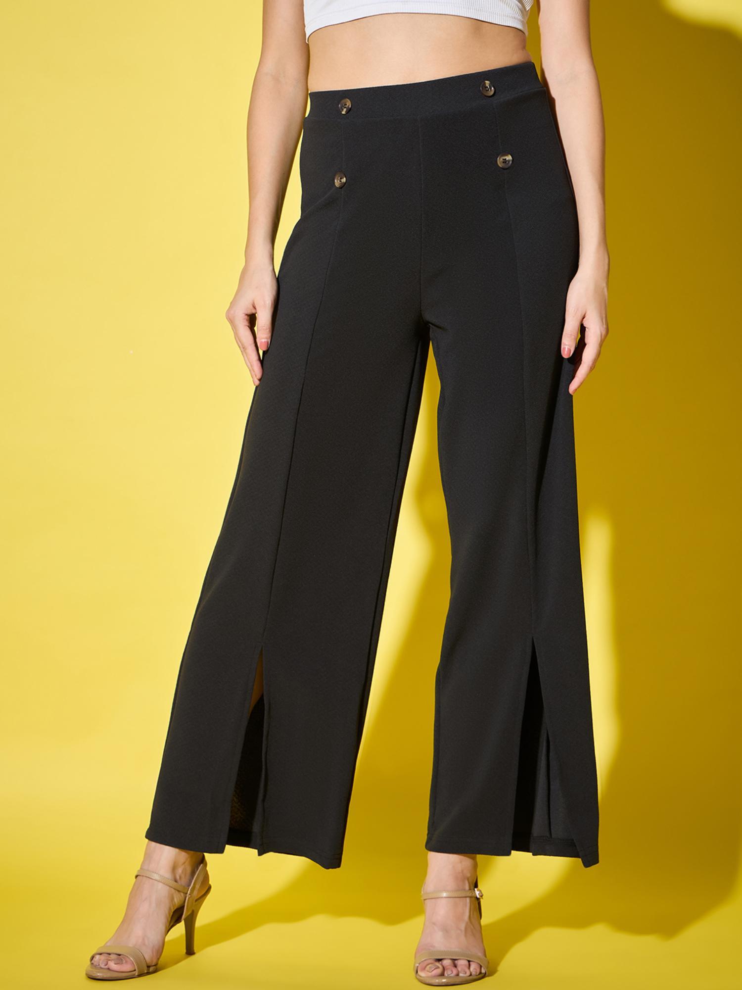 women’s black solid pant with front slit