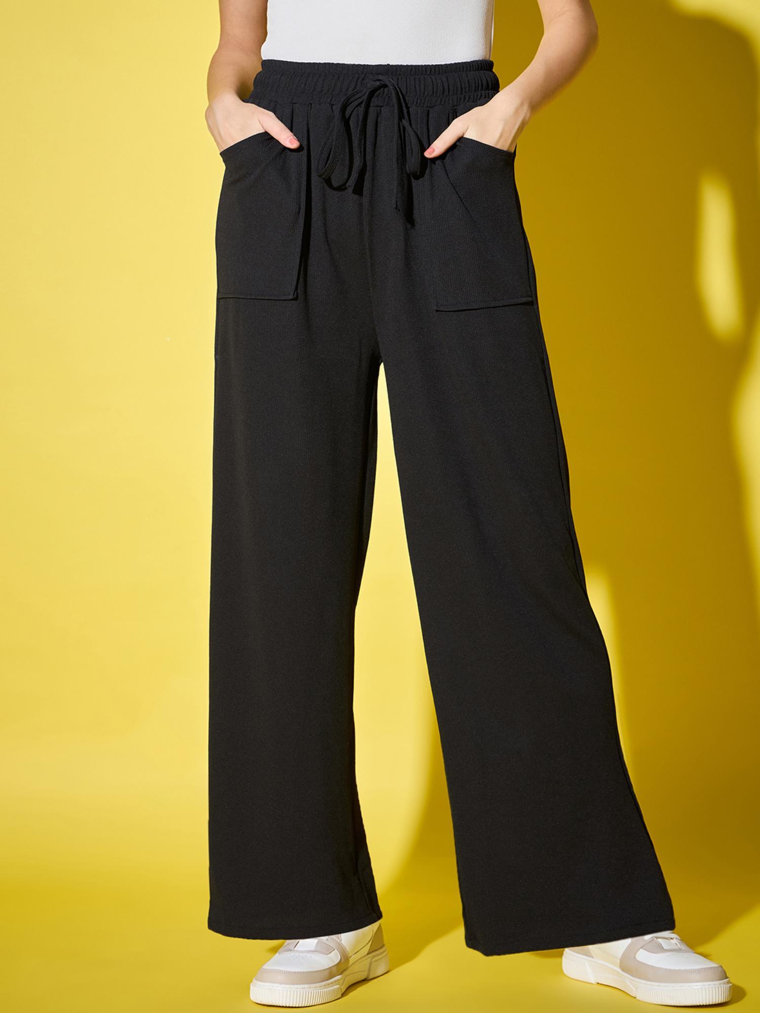 women’s black solid wide pant