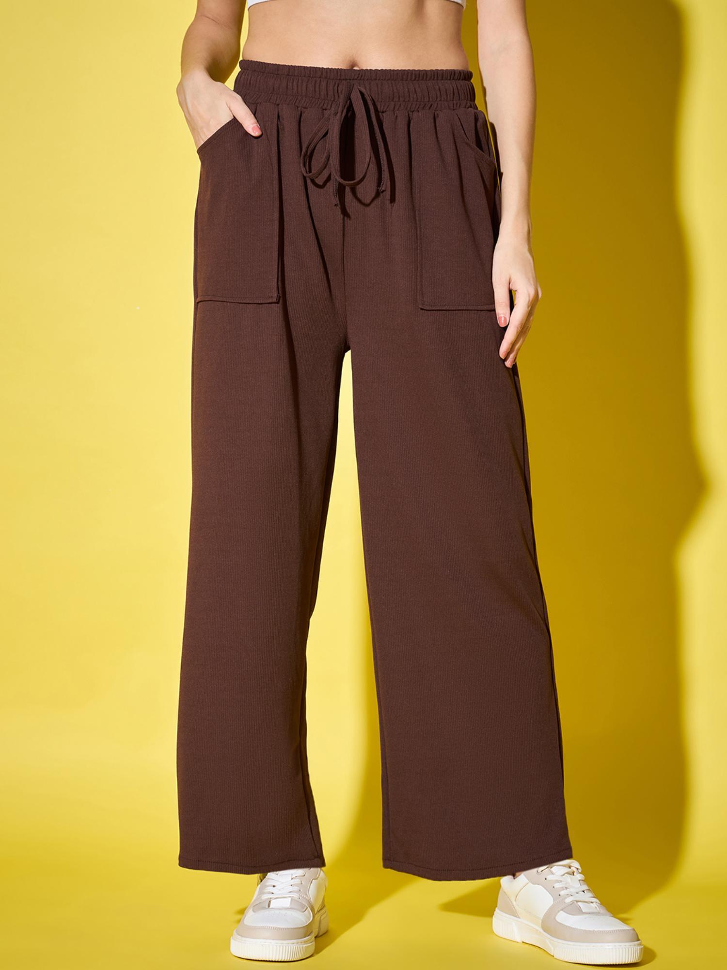 women’s brown solid wide pant