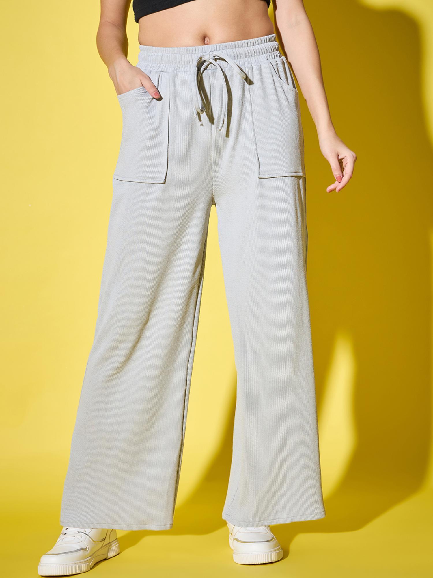 women’s grey solid wide pant