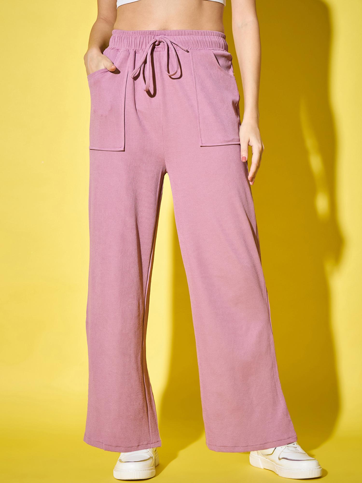 women’s pink solid wide pant