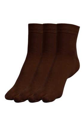 women's ankle length cotton thumb socks, pack of 3 - brown