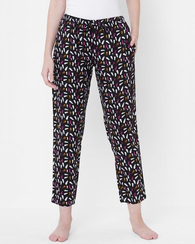 women's black all over printed lounge pants
