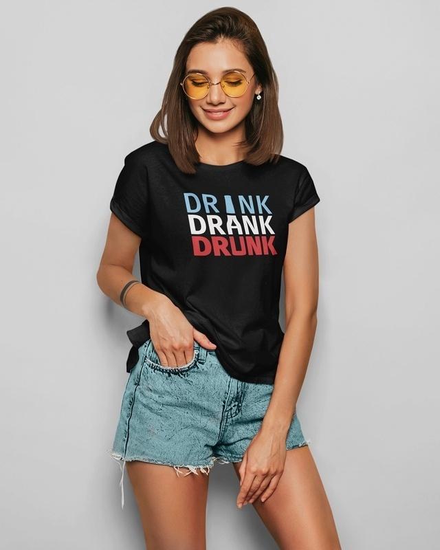 women's black drink drank drunk graphic printed t-shirt