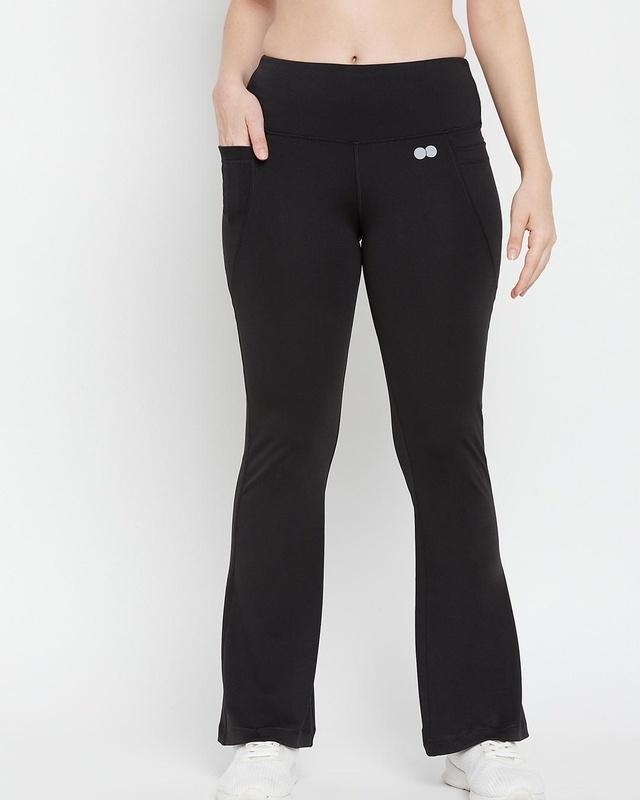 women's-black-flared-activewear-casual-pants