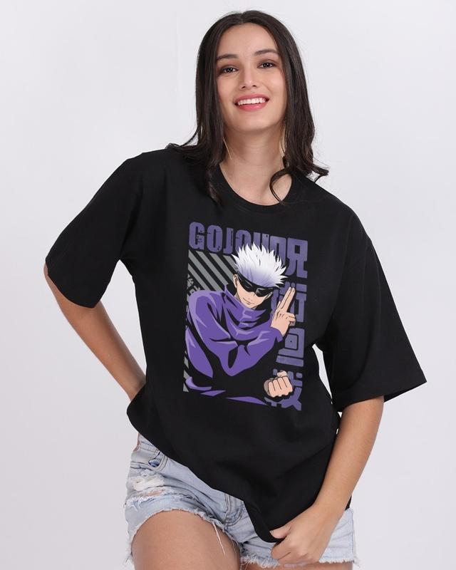 women's black gojo graphic printed oversized t-shirt
