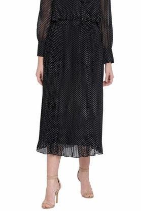 women's black pleated midi skirt - black