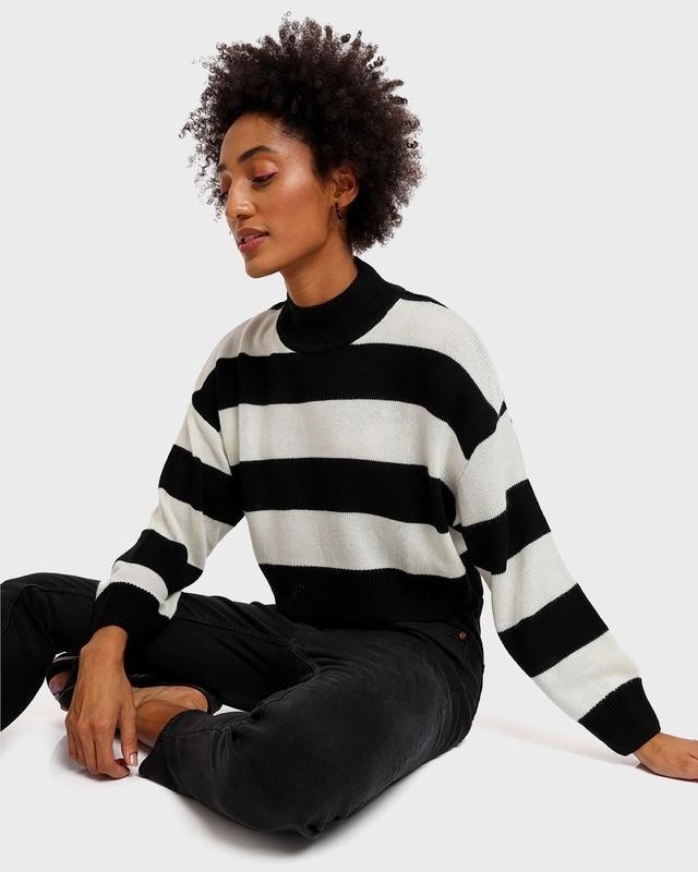 women's black striped oversized sweater