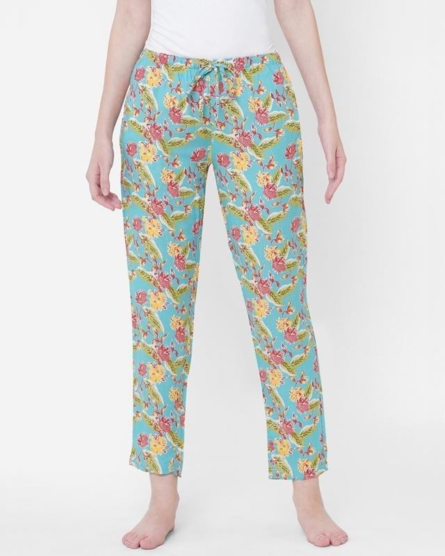 women's blue all over floral printed lounge pants