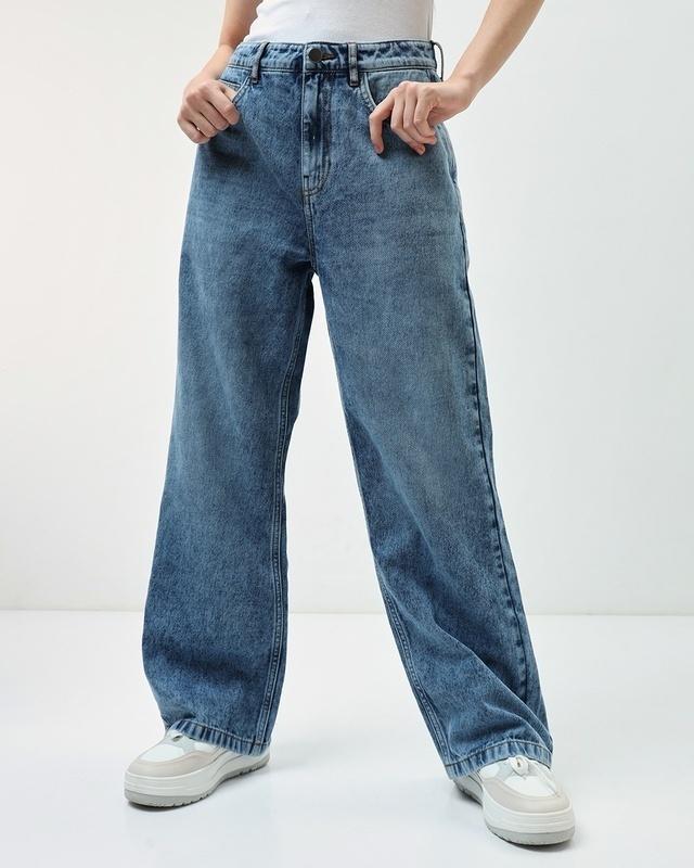women's blue baggy wide leg jeans