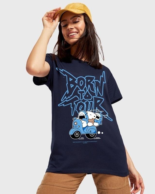 women's blue born to tour graphic printed boyfriend t-shirt