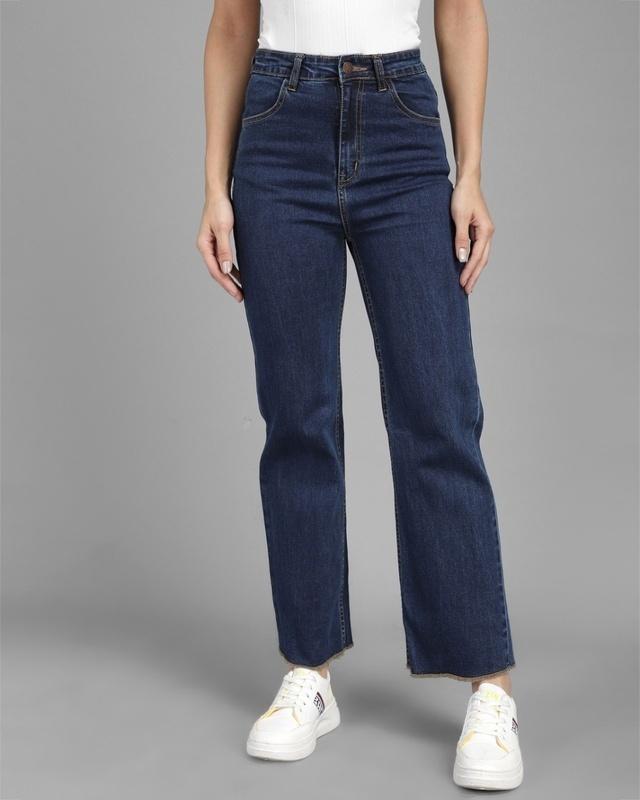 women's blue high rise flared jeans