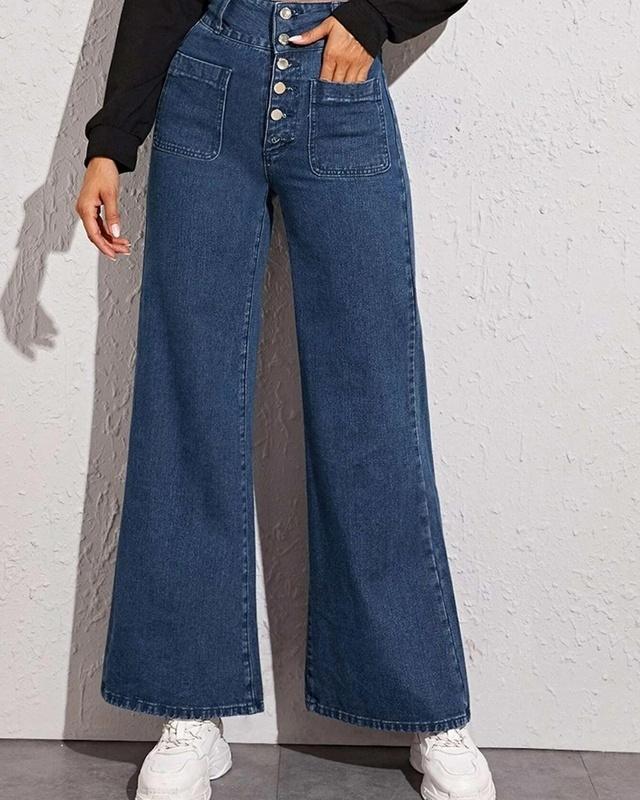 women's blue high rise regular fit jeans