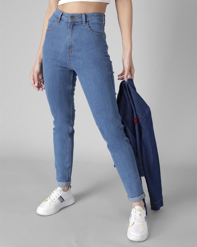 women's blue high rise skinny fit jeans