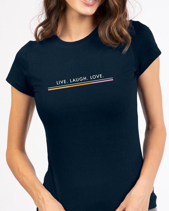 women's blue live love strip slim fit t-shirt