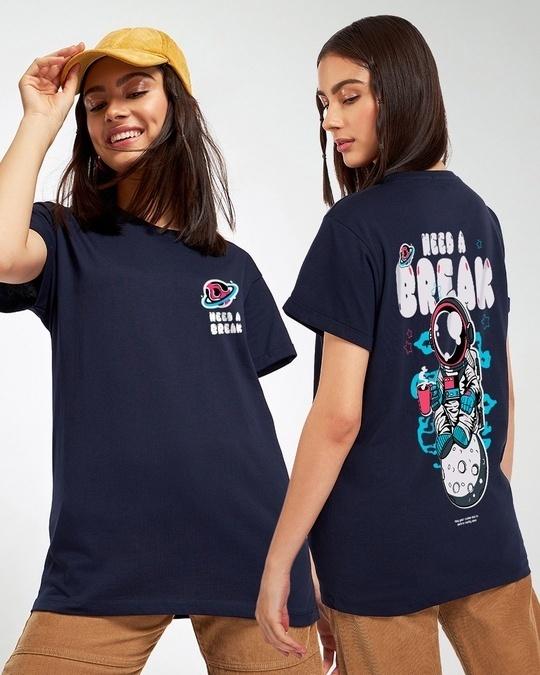 women's blue need a break graphic printed boyfriend t-shirt