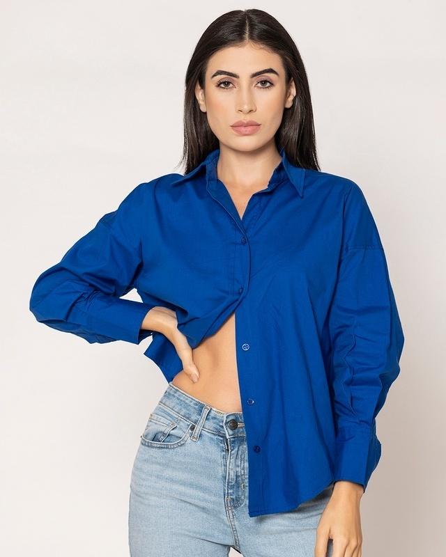 women's blue oversized shirt
