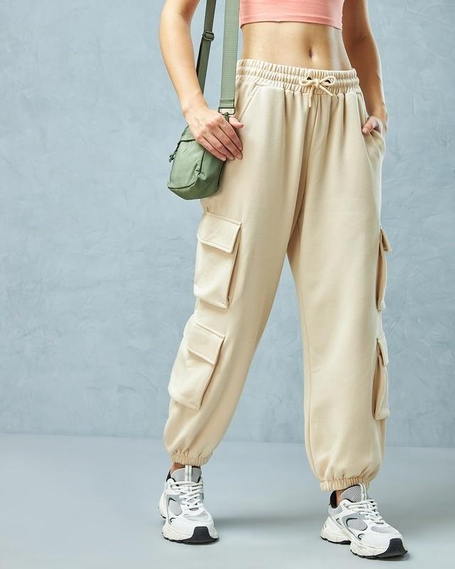women's brown super loose fit cargo joggers