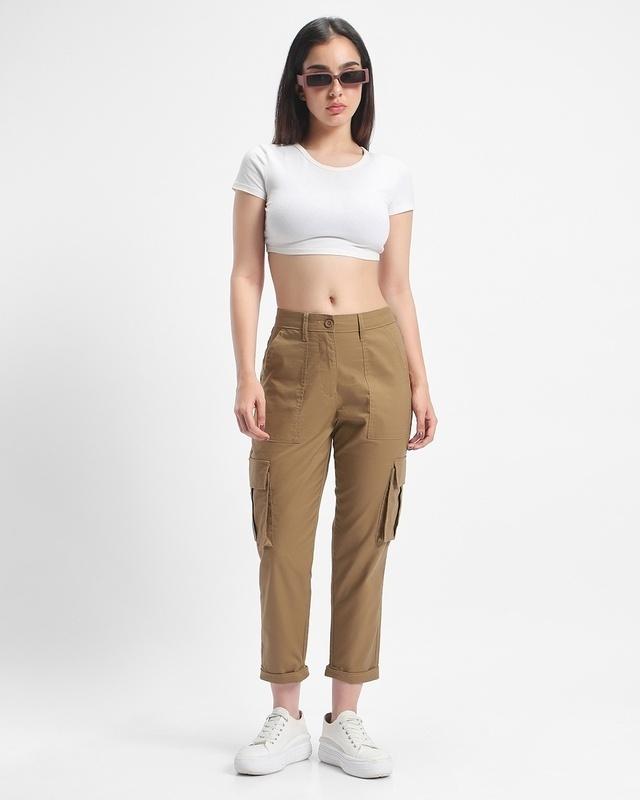 women's brown tapered cargo pants