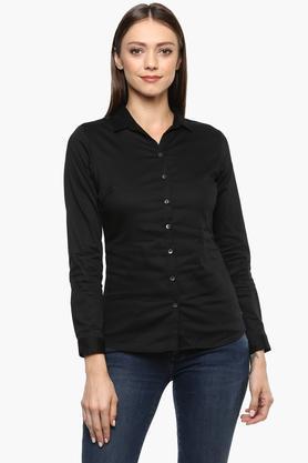 women's collared solid shirt - black