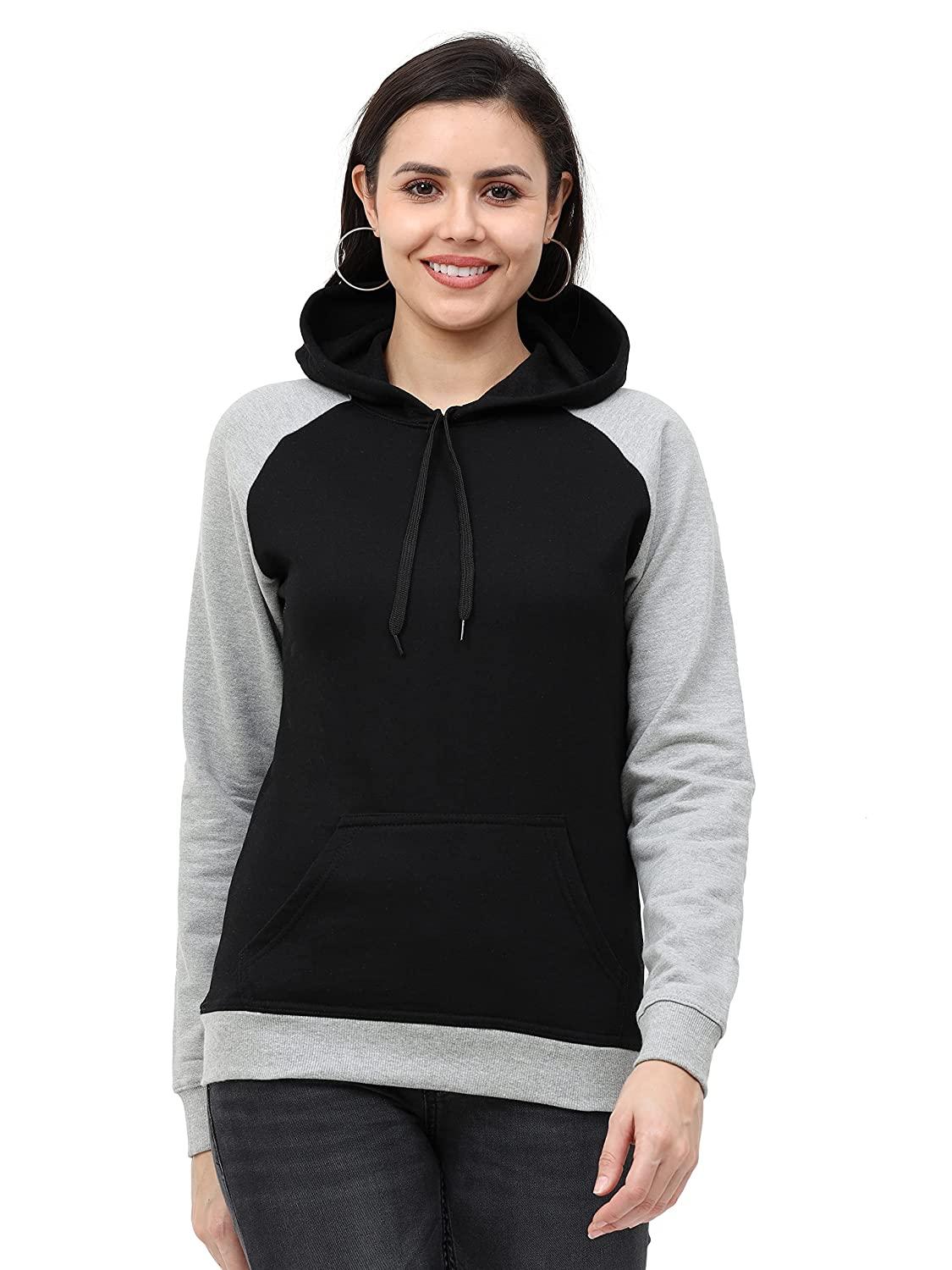 women's cotton color block raglan full sleeve sweatshirt/hoodies