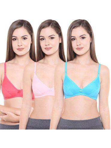 women's cotton seamed bra pack of 3 - multi-color
