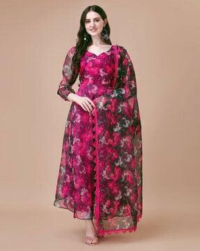 women's floral print gown with dupatta