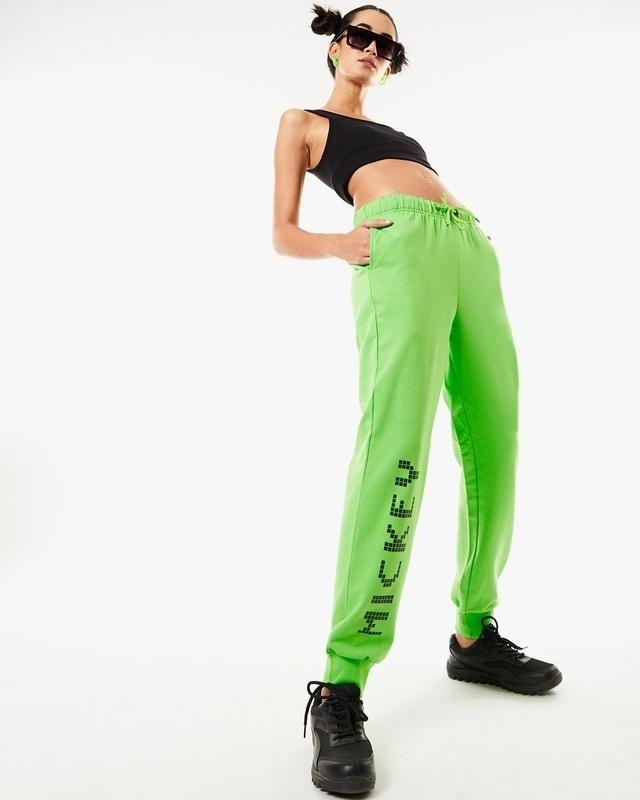 women's green mickey typography joggers