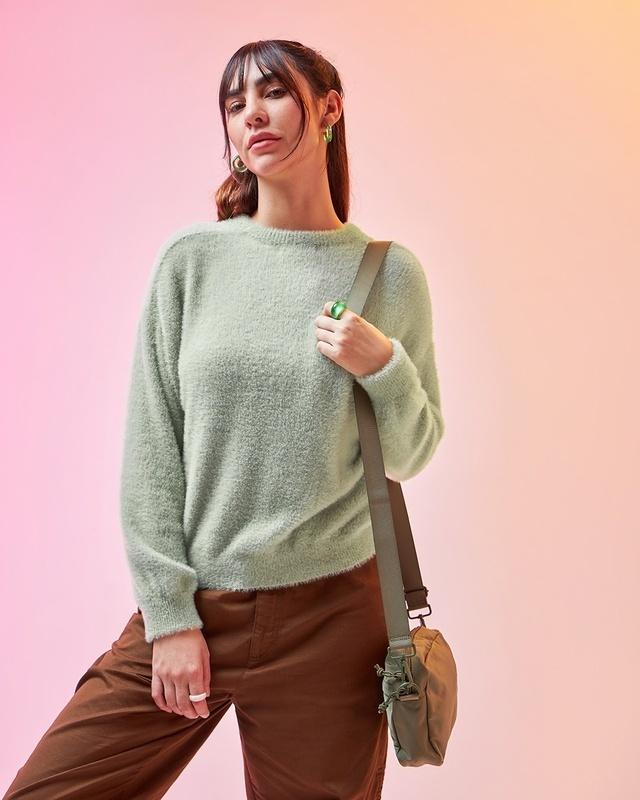 women's green oversized flatknit sweater