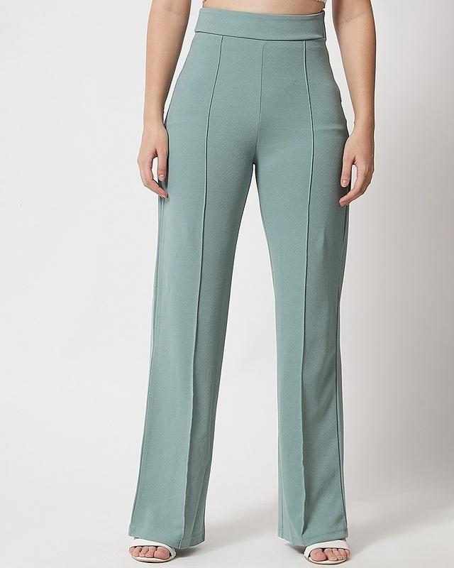 women's green straight fit trousers