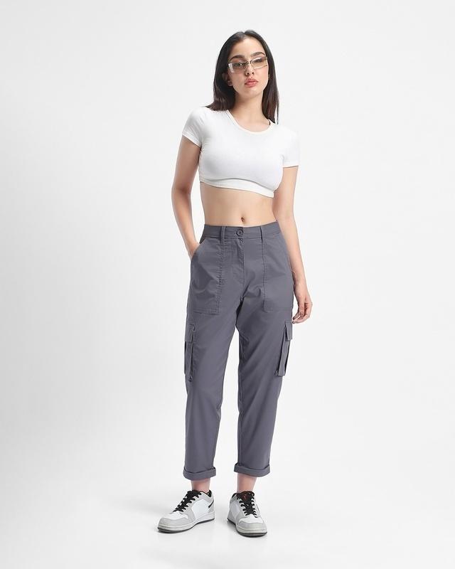 women's grey tapered cargo pants