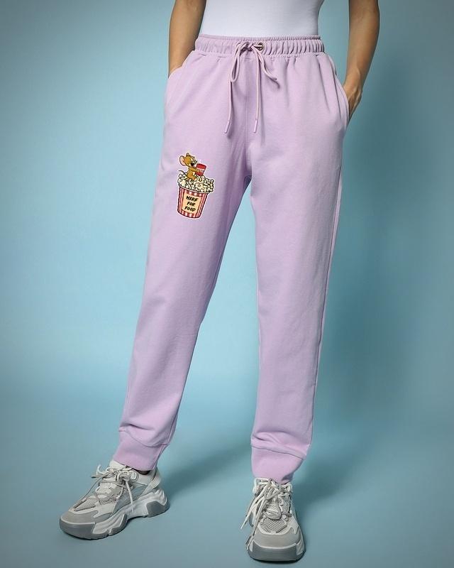 women's lavender jerry badge printed oversized joggers