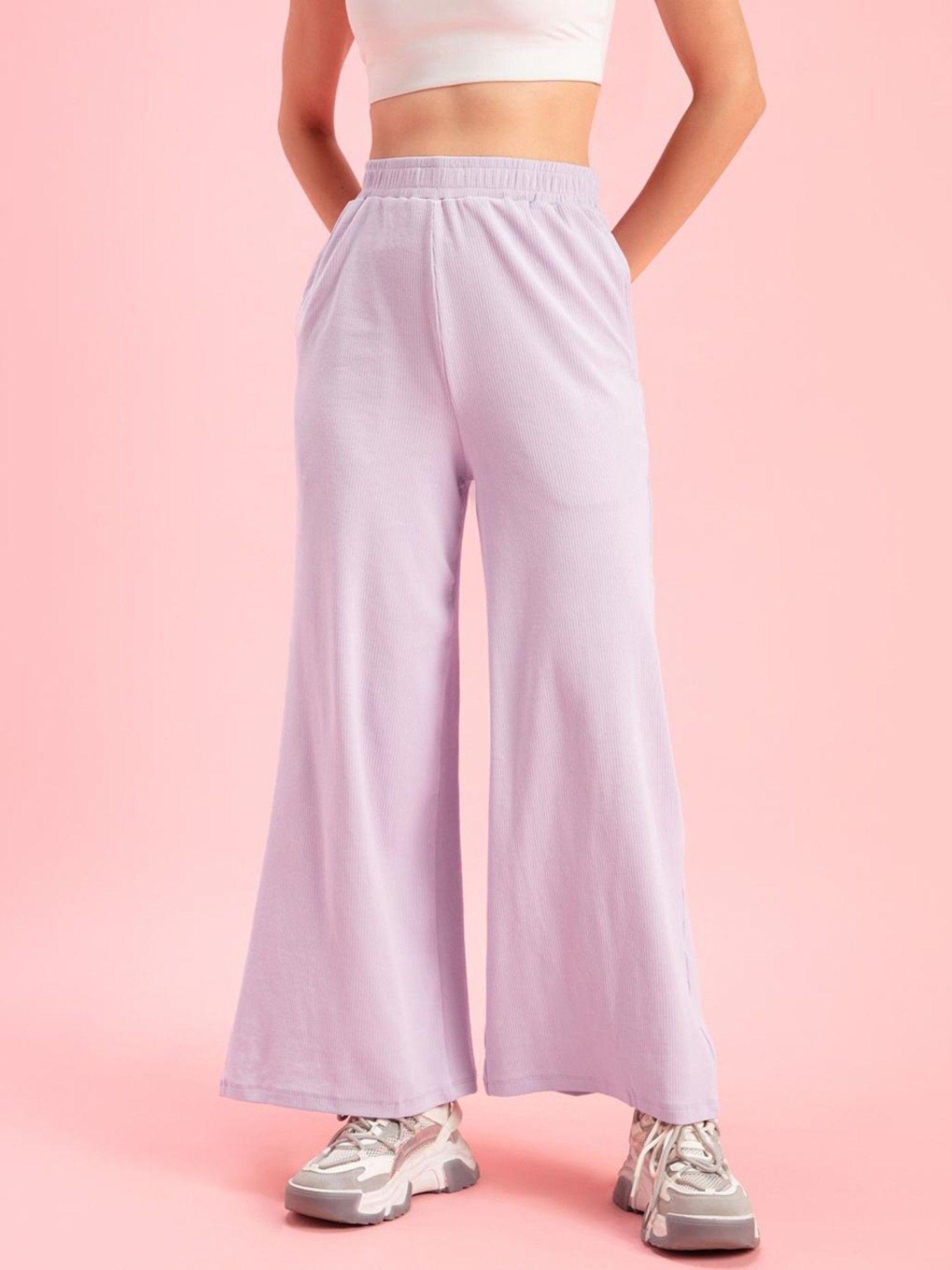 women's lavender solid normal fit casual pants