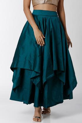 women's layered solid skirt - bottle green