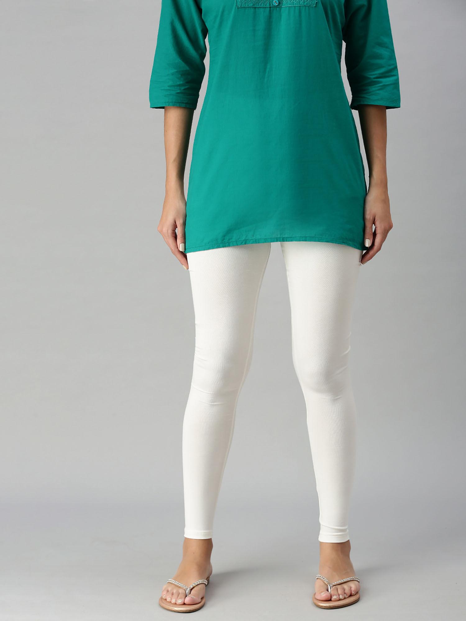 women's leggings chudidhar solid cotton lycra offwhite