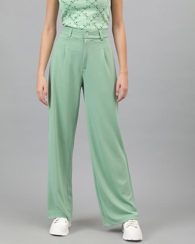 women's light green straight fit trousers