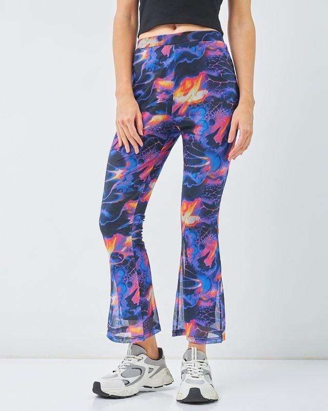women's multicolor all over printed slim fit flared pants