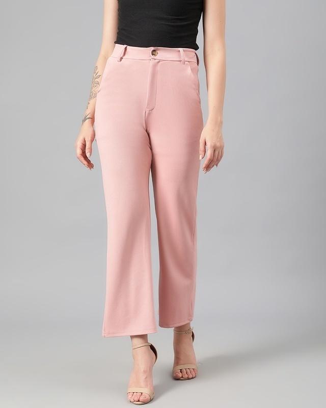 women's peach pink straight fit trousers