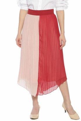 women's pink color block pleated midi skirt - pink