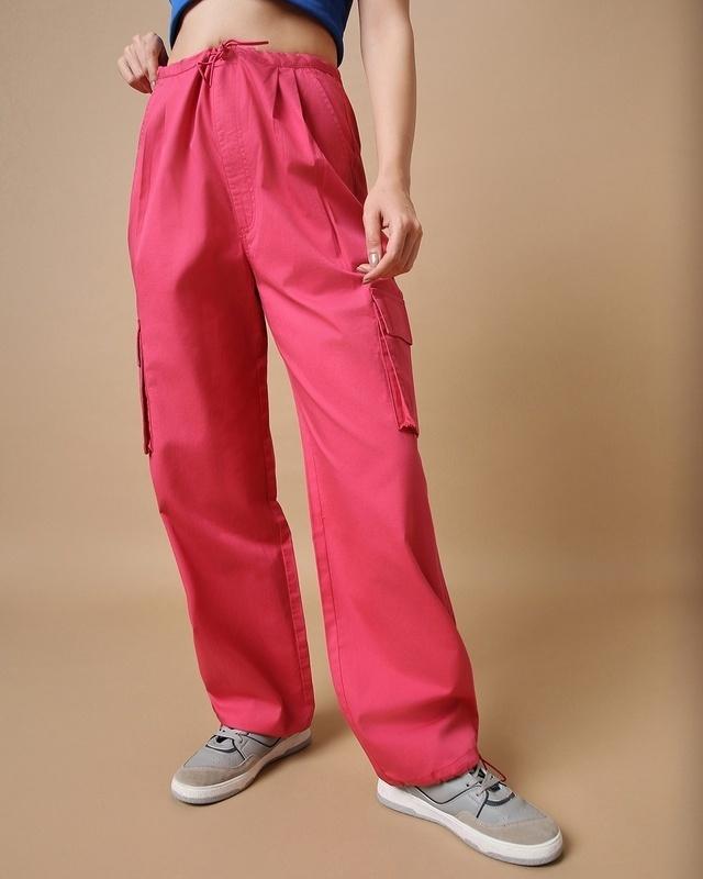 women's pink oversized cargo parachute pants