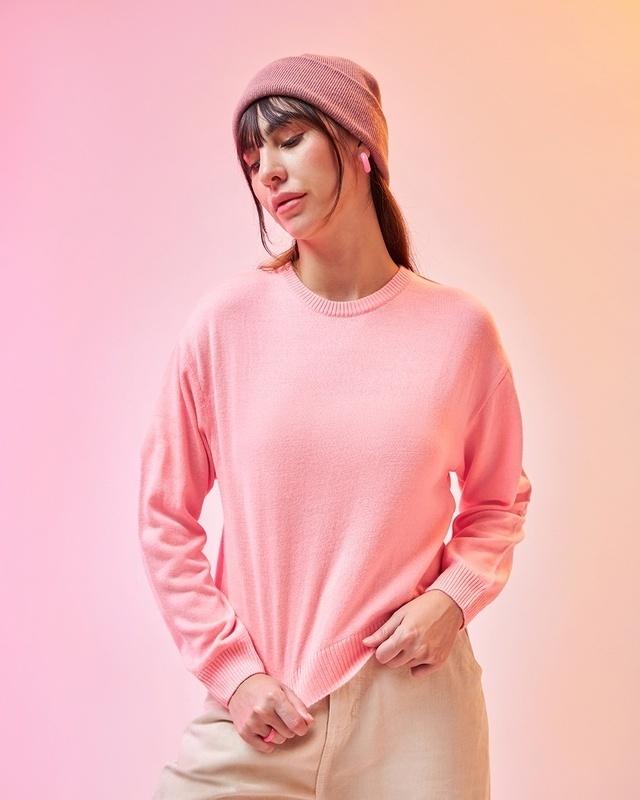women's pink oversized flatknit sweater