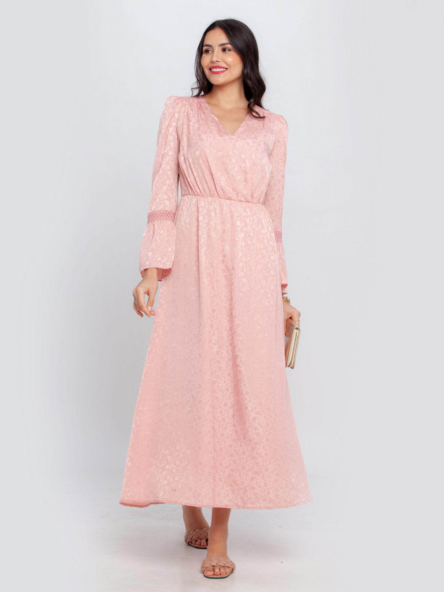 women's pink printed maxi dress