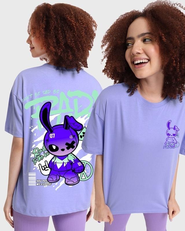 women's purple be rad graphic printed oversized t-shirt