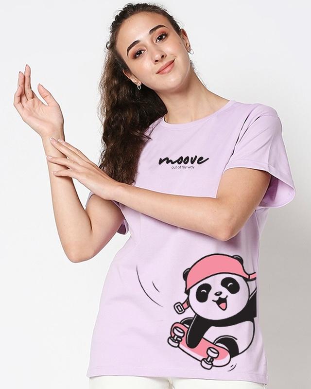 women's purple skater panda graphic printed boyfriend t-shirt
