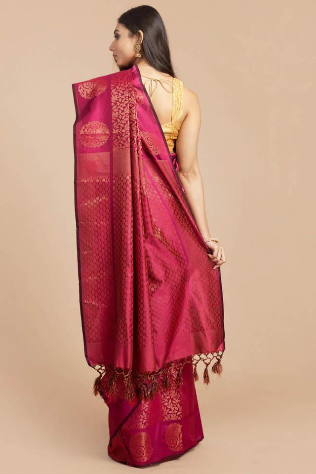 women's rani pink kubera pattu silk saree with blouse piece - pink