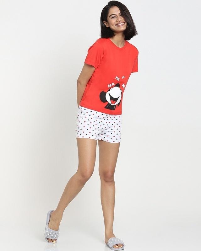 women's red & white printed plus size t-shirt & shorts set