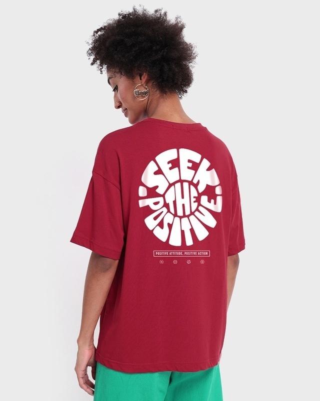 women's red peace seeker graphic printed oversized t-shirt