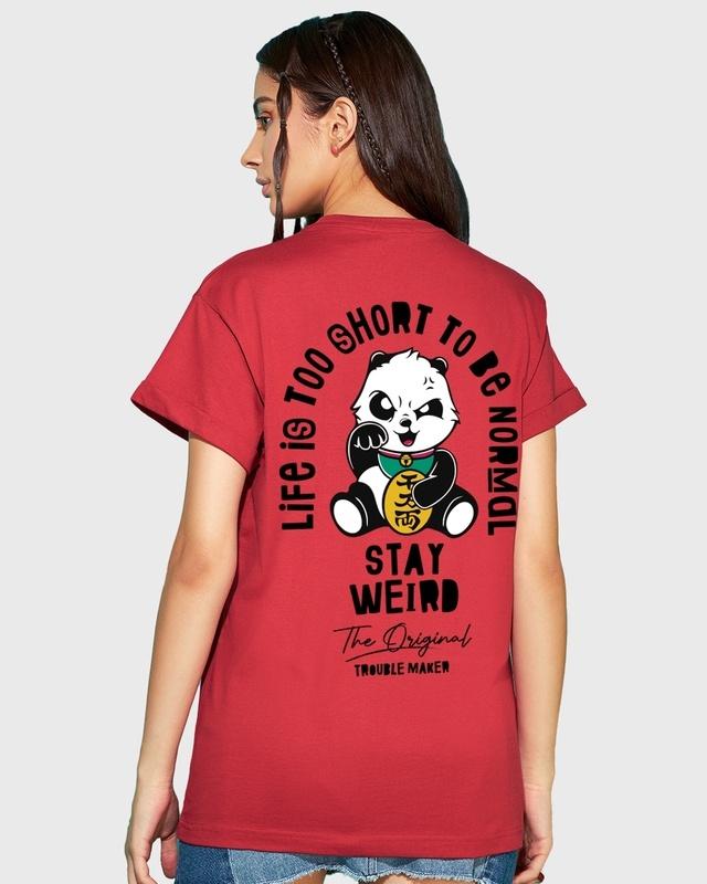 women's red stay weird typography boyfriend t-shirt