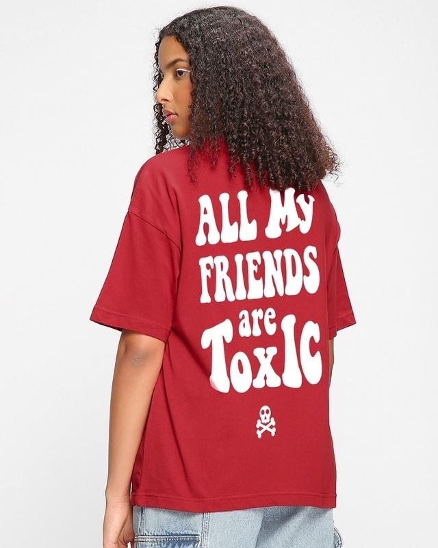 women's red toxic graphic printed oversized t-shirt