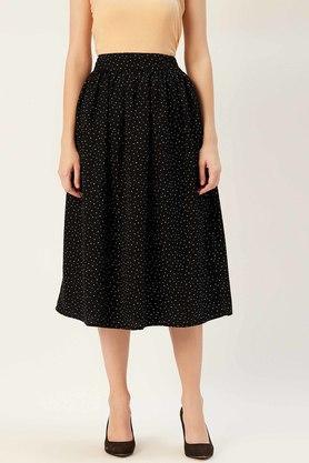 women's regular fit printed flared skirt - black